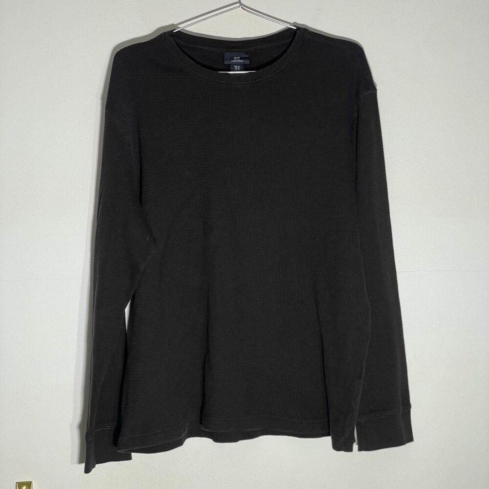 H&M Men's Dark Brown Long Sleeve Thermal Basic Shirt